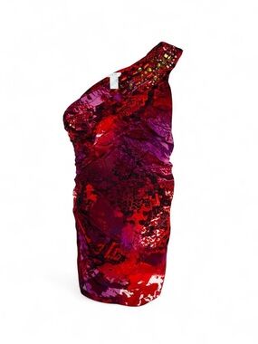 Vintage Cache One-Shoulder Red and Purple Print Top